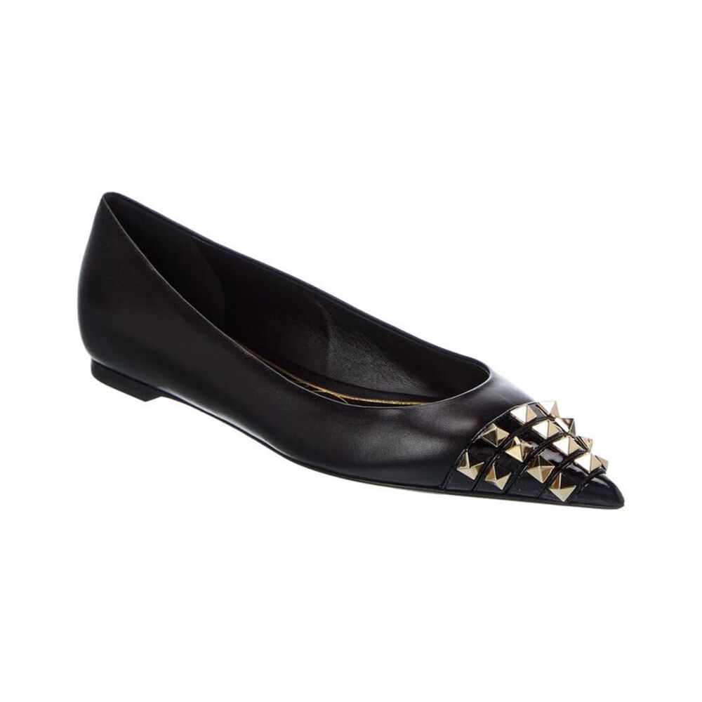 Valentino Rockstud Alcove Leather Ballerina Flat, Black